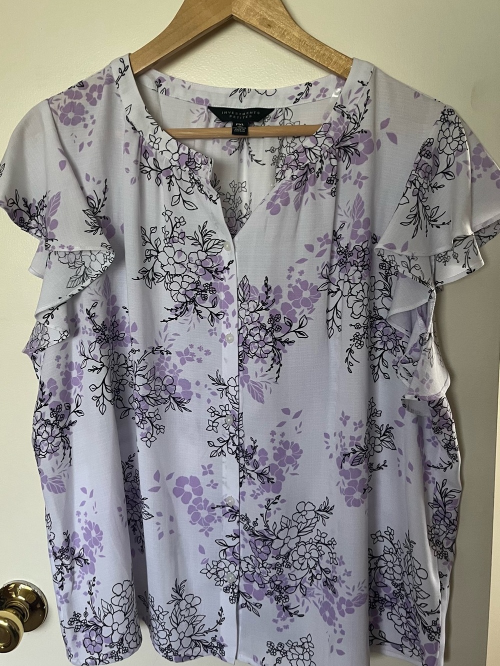 Investments Lavender Floral Ruffle Sleeve Blouse
